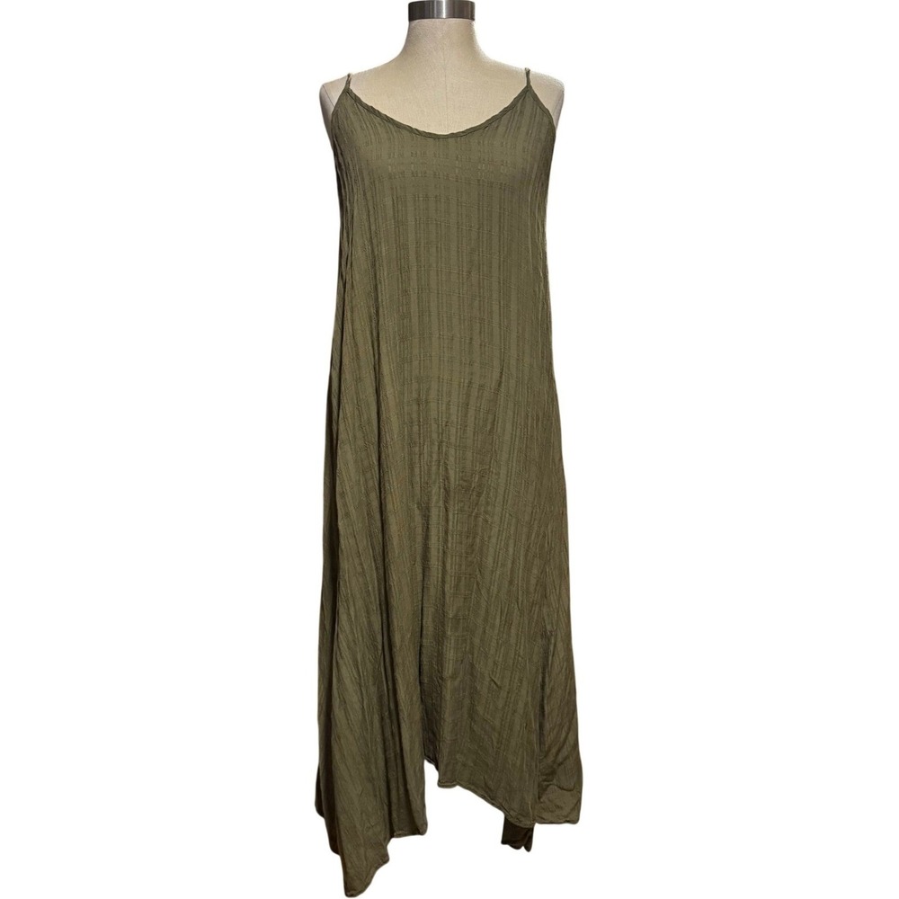 Nordstrom Rack XS Olive Green Textured Handkerchief Hem Spaghetti Strap Dress